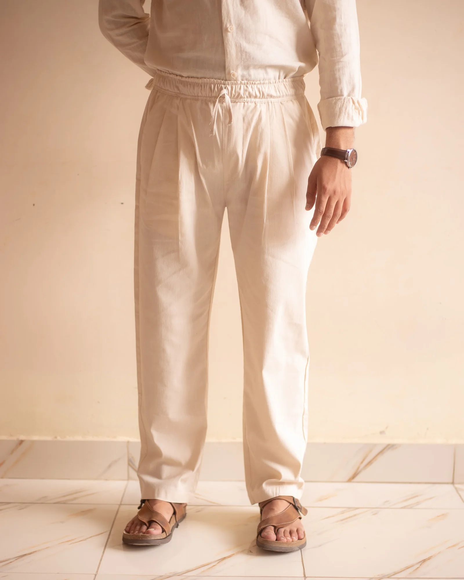 Double-Pleated Linen Trousers front view – PantChic